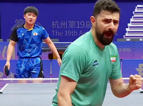 亚运赛事@张本智和在决赛局14:16不敌伊朗选手阿拉米扬